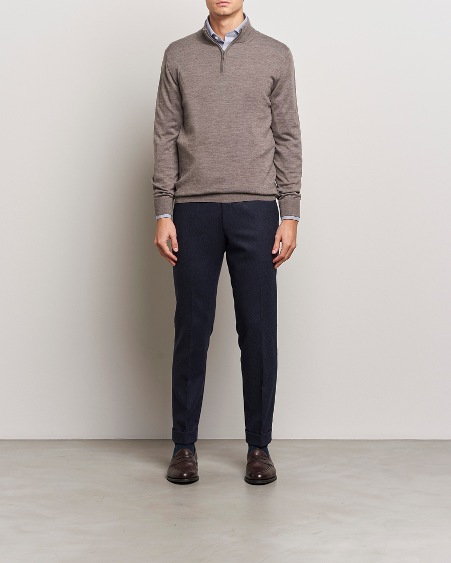 Herre | Gensere | Charles Tyrwhitt | Pure Merino Zip Neck Jumper Mocha