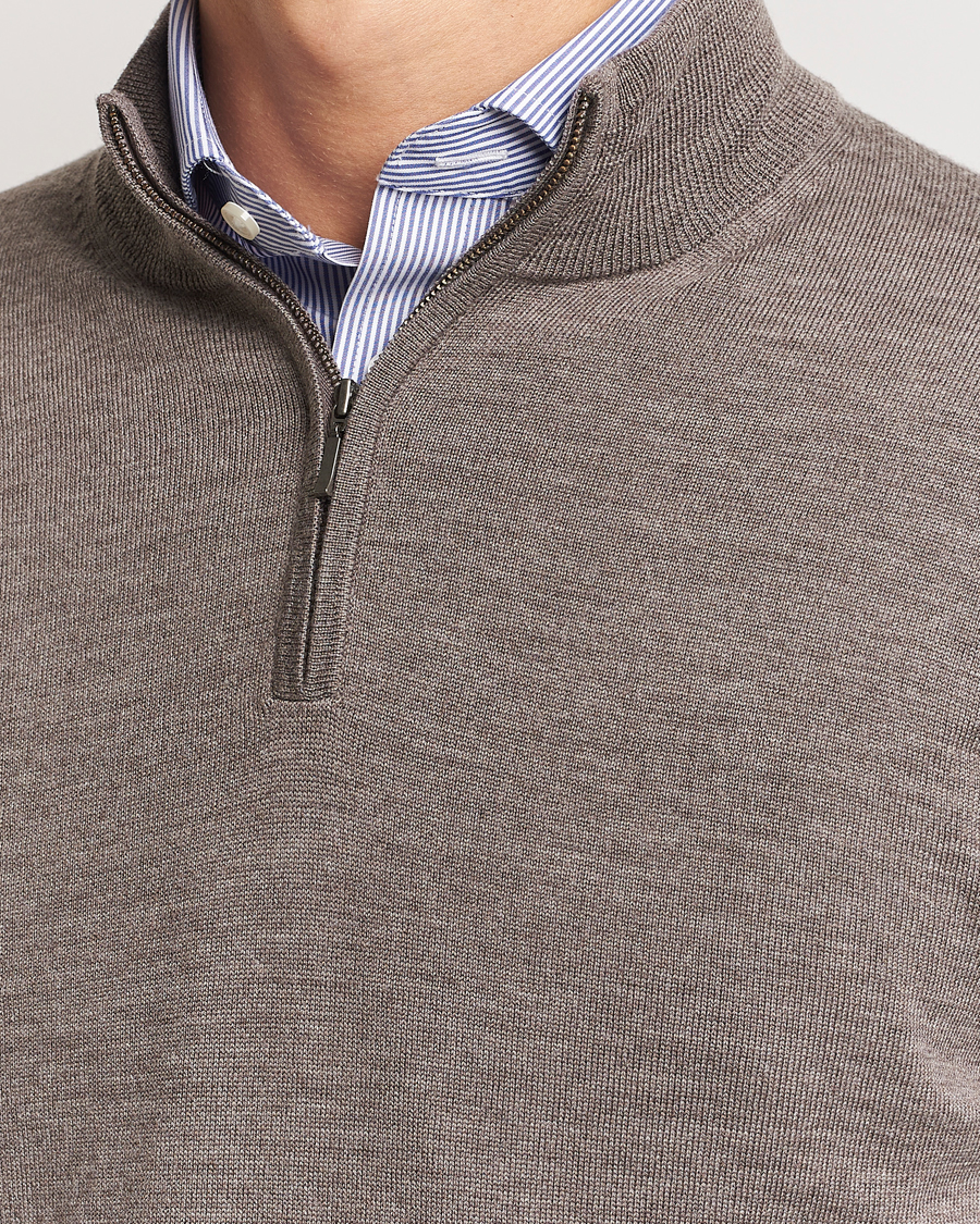 Herre | Gensere | Charles Tyrwhitt | Pure Merino Zip Neck Jumper Mocha