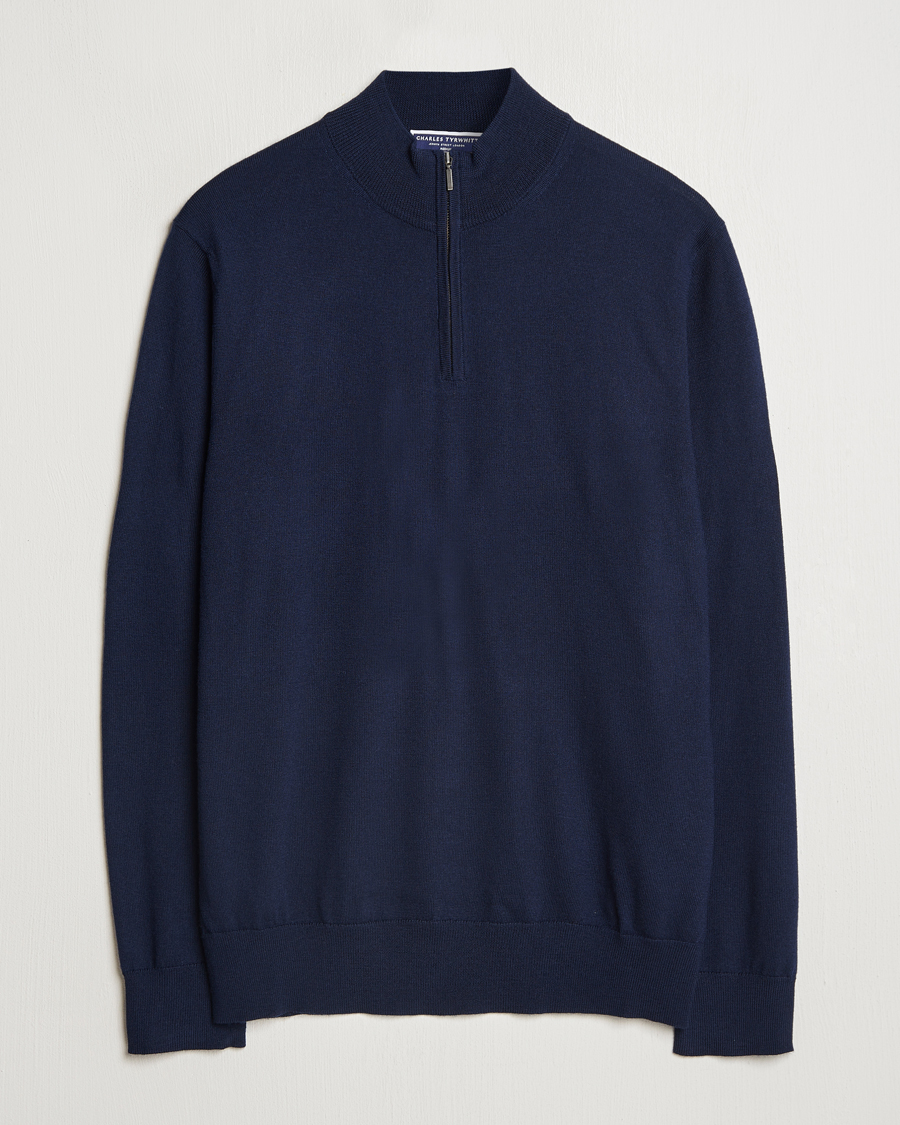 Herre | Gensere | Charles Tyrwhitt | Pure Merino Zip Neck Jumper Navy