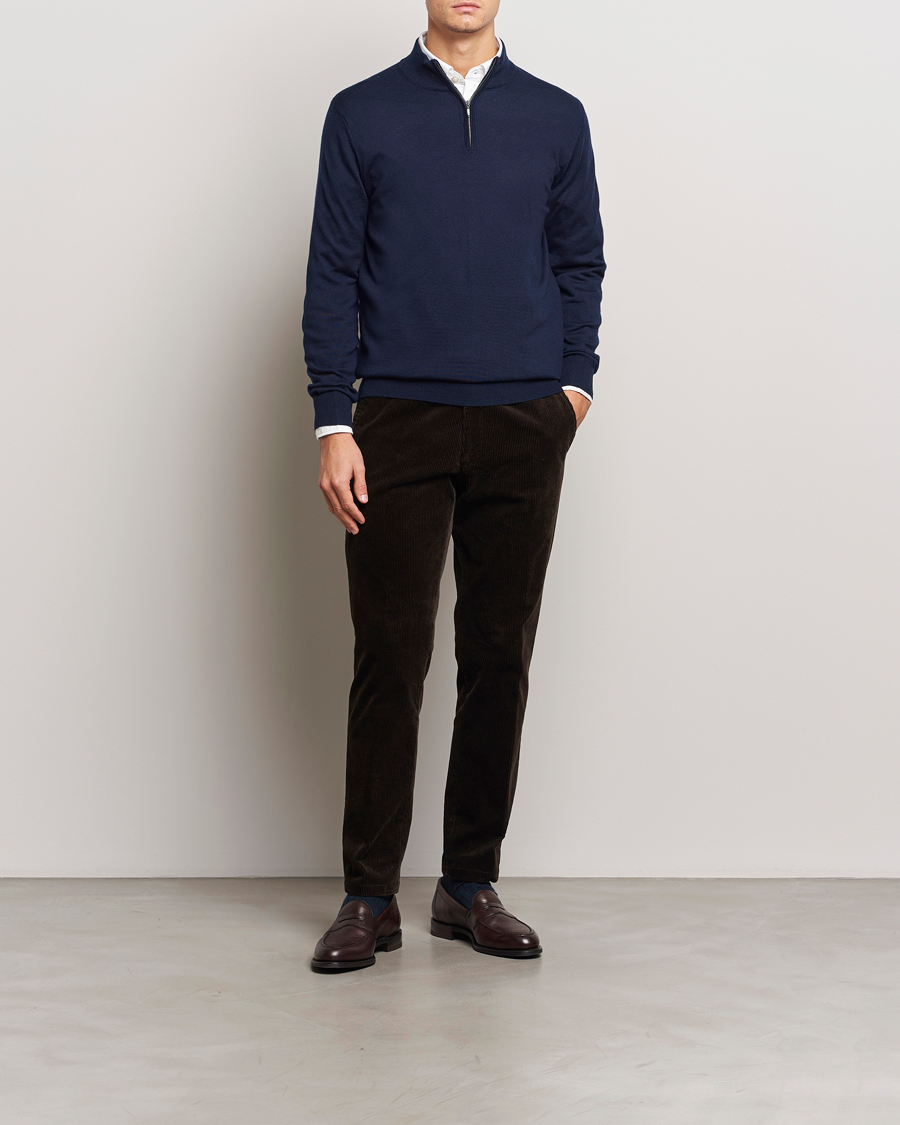 Herre | Gensere | Charles Tyrwhitt | Pure Merino Zip Neck Jumper Navy