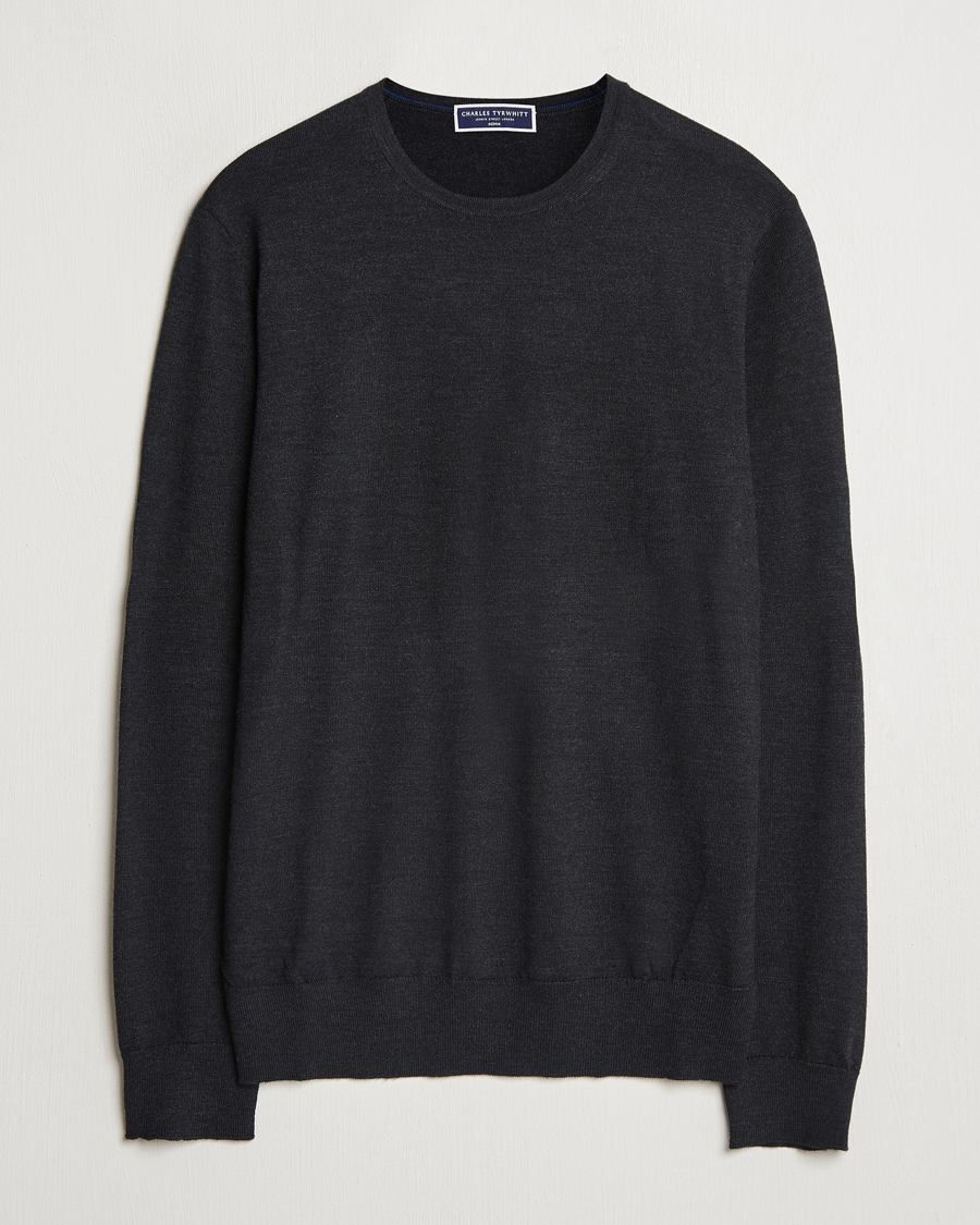 Herre | Gensere | Charles Tyrwhitt | Pure Merino Crew Neck Jumper Dark Charcoal