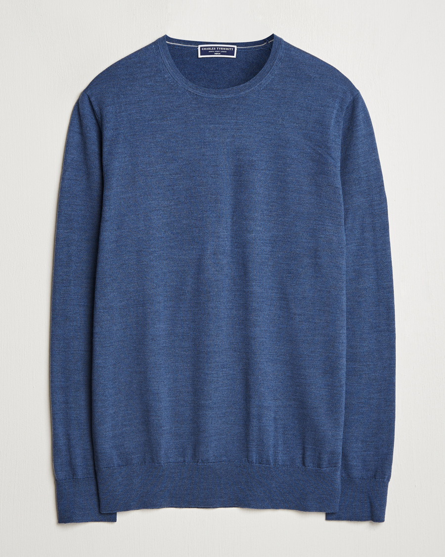 Herre | Gensere | Charles Tyrwhitt | Pure Merino Crew Neck Jumper Indigo Blue