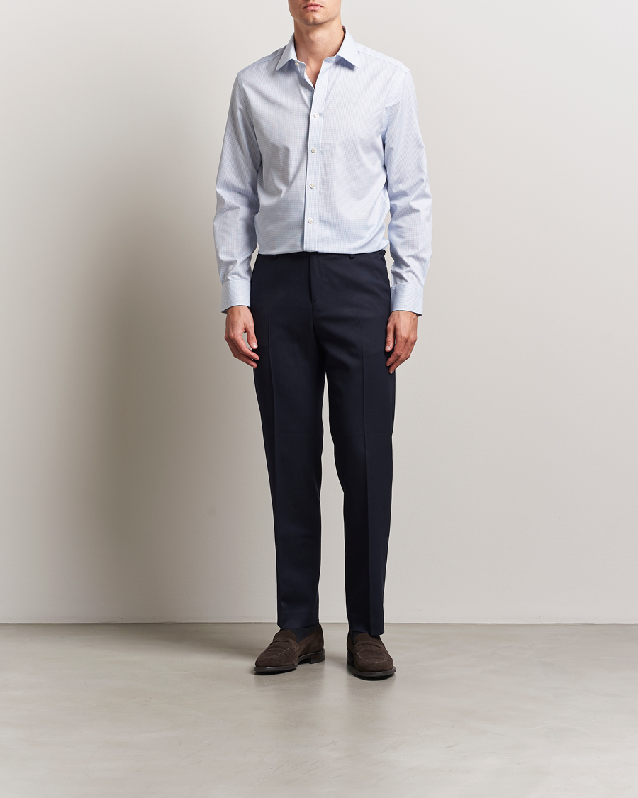 Herre | Skjorter | Charles Tyrwhitt | Slim Fit Non Iron Mini Grid Check Shirt Sky Blue