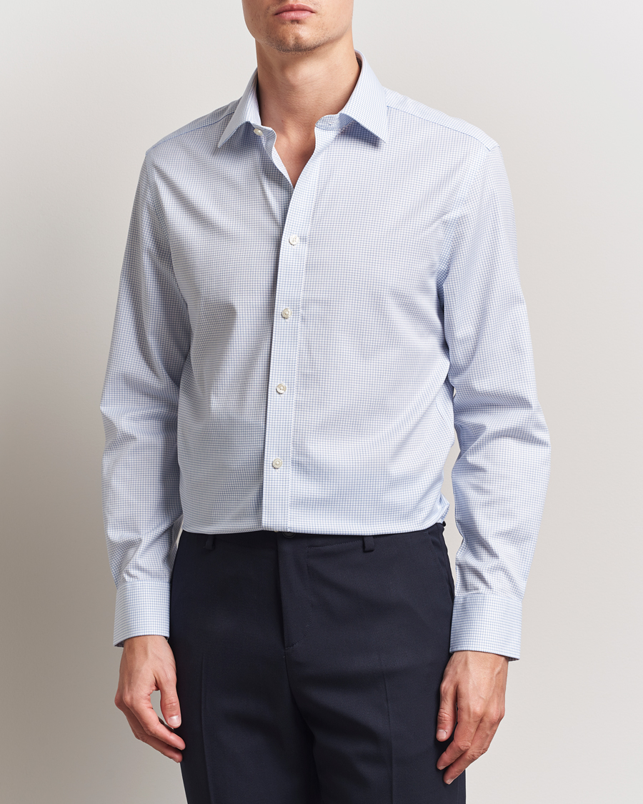 Herre | Skjorter | Charles Tyrwhitt | Slim Fit Non Iron Mini Grid Check Shirt Sky Blue