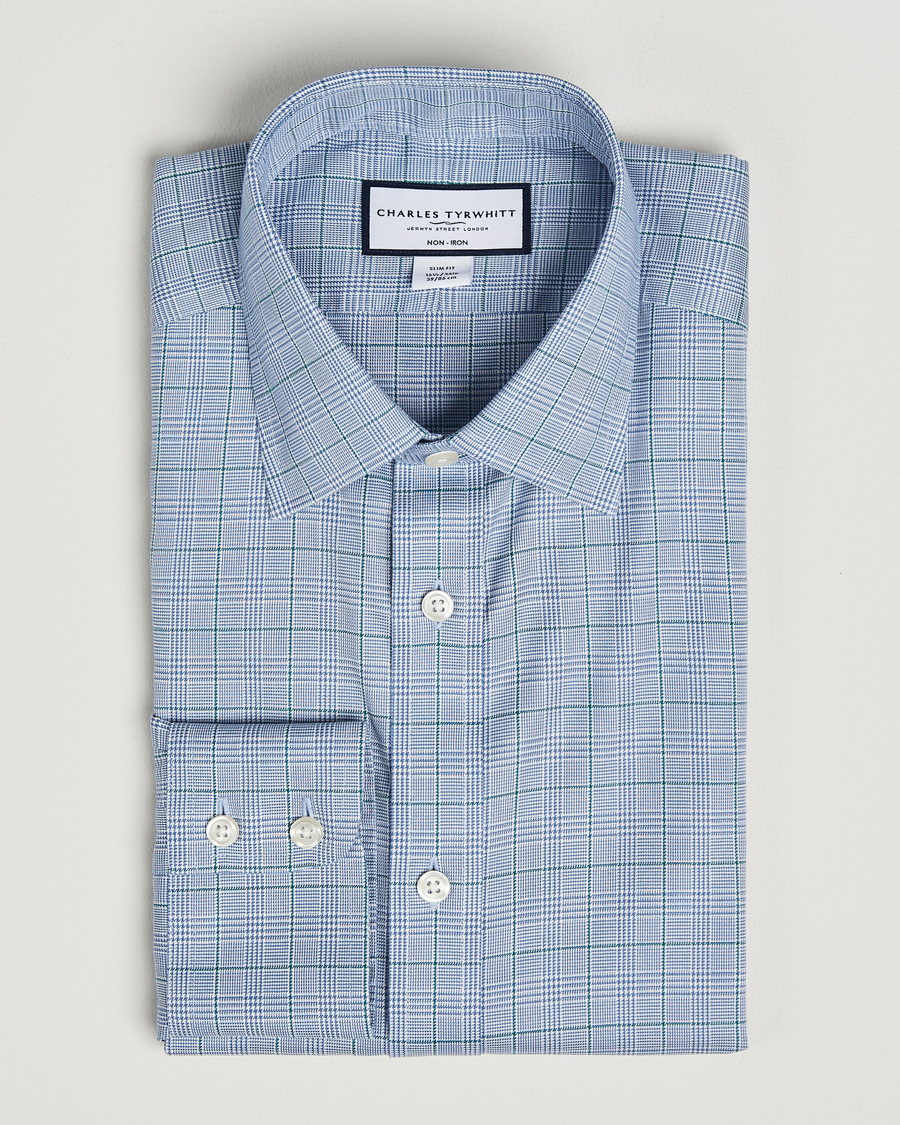 Herre | Skjorter | Charles Tyrwhitt | Slim Fit Non Iron Prince of Wales Shirt Indigo Blue