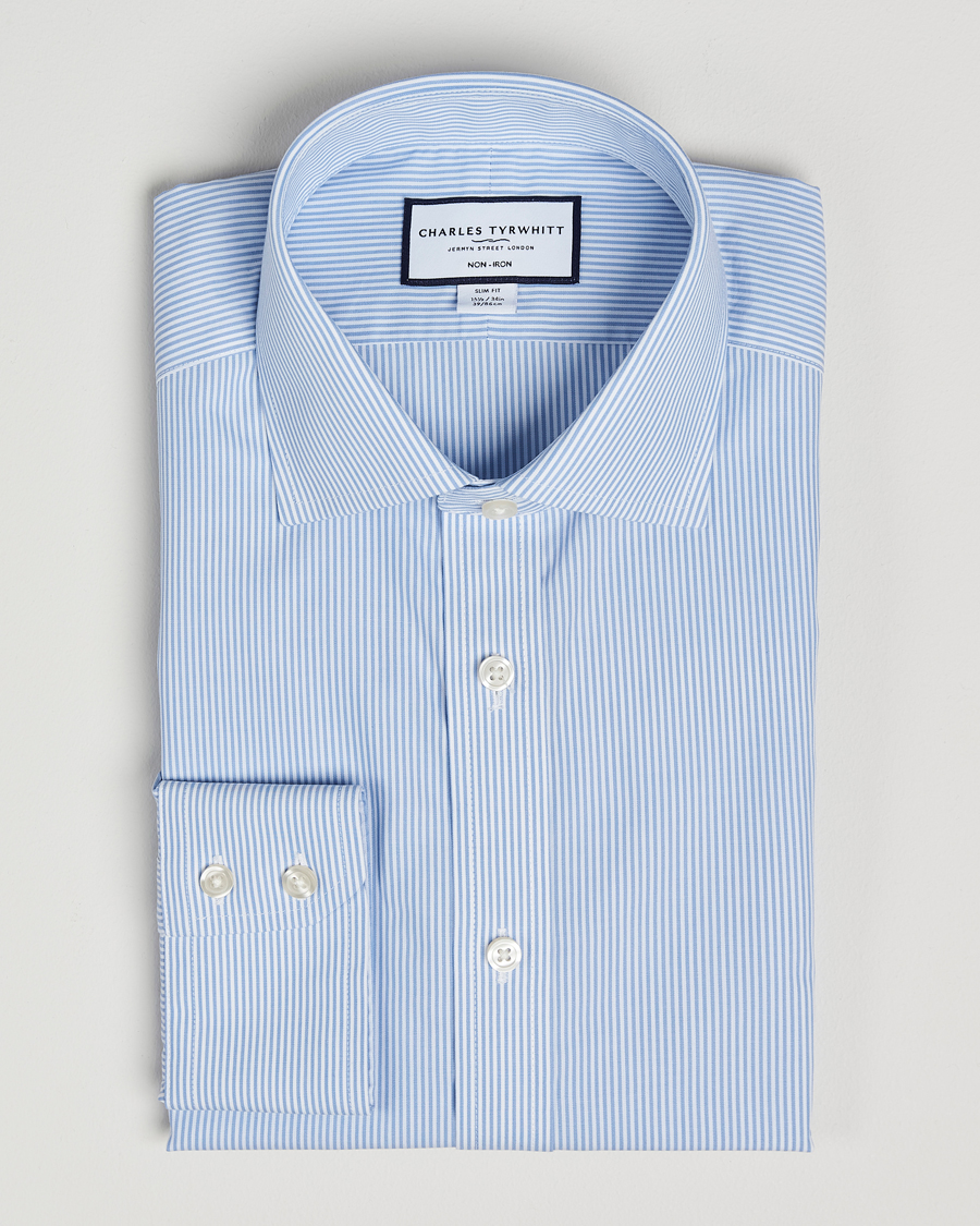 Herre | Skjorter | Charles Tyrwhitt | Slim Fit Non Iron Bengal Stripe Poplin Shirt Sky Blue