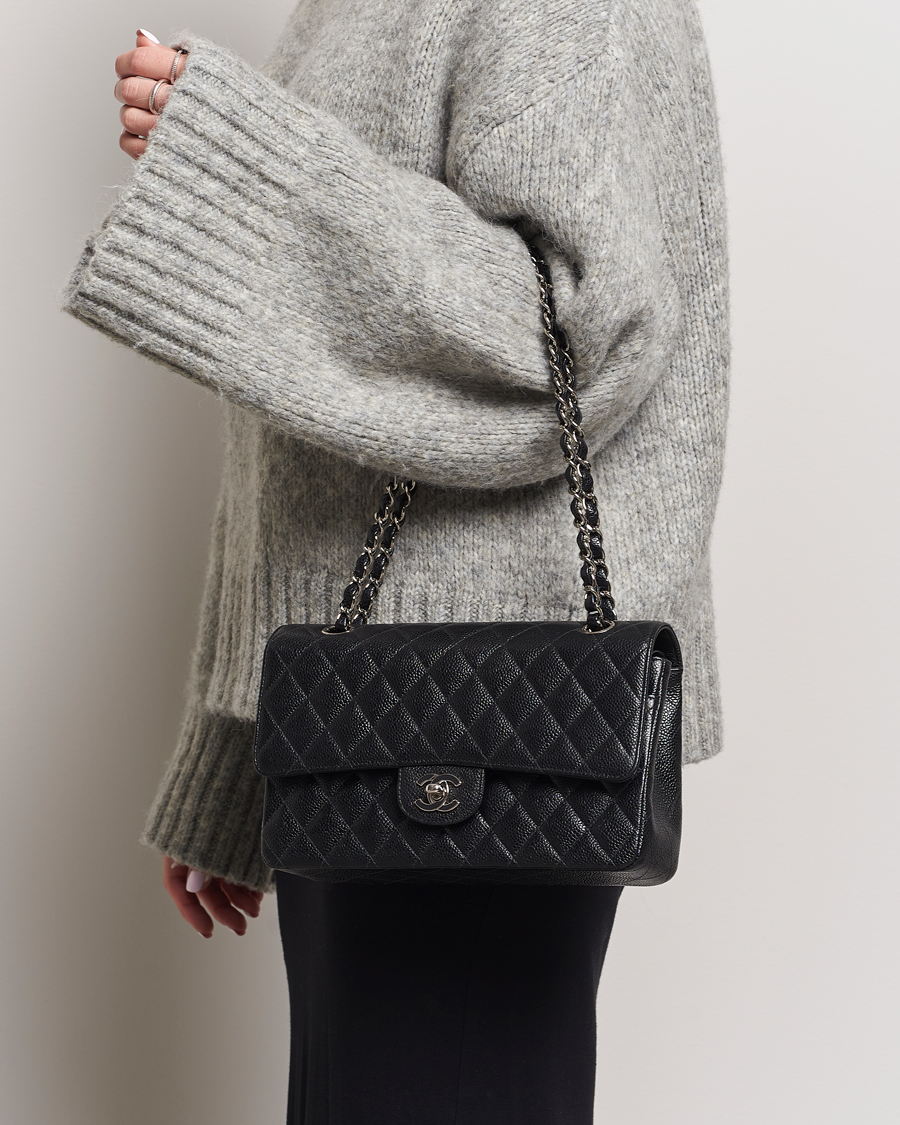 Herre | Chanel Pre-Owned Classic Medium Double Flap Bag Caviar Leather Black | Chanel Pre-Owned | Classic Medium Double Flap Bag Caviar Leather Black