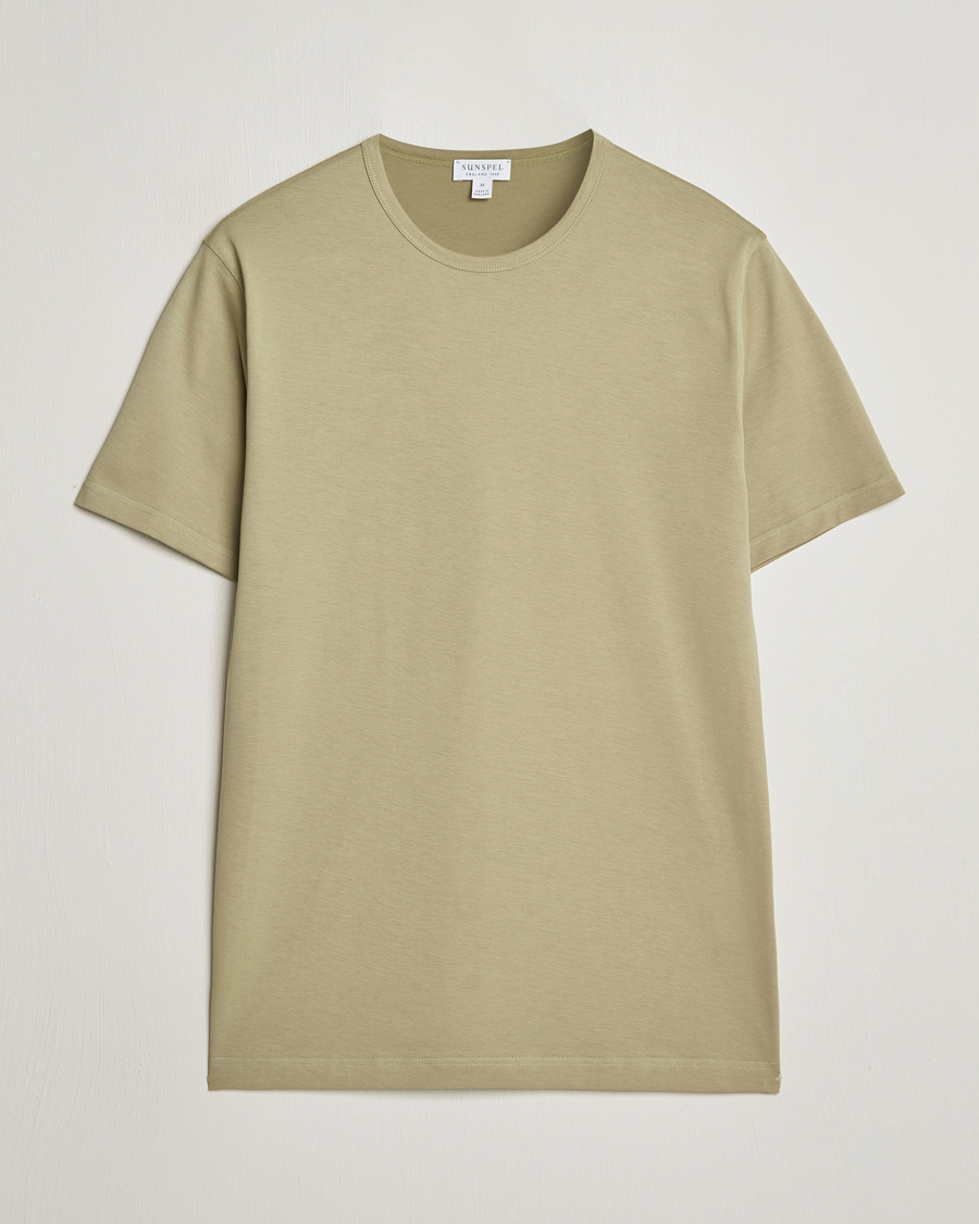 Herre | T-Shirts | Sunspel | Crew Neck Q82 Cotton T-Shirt Pale Khaki