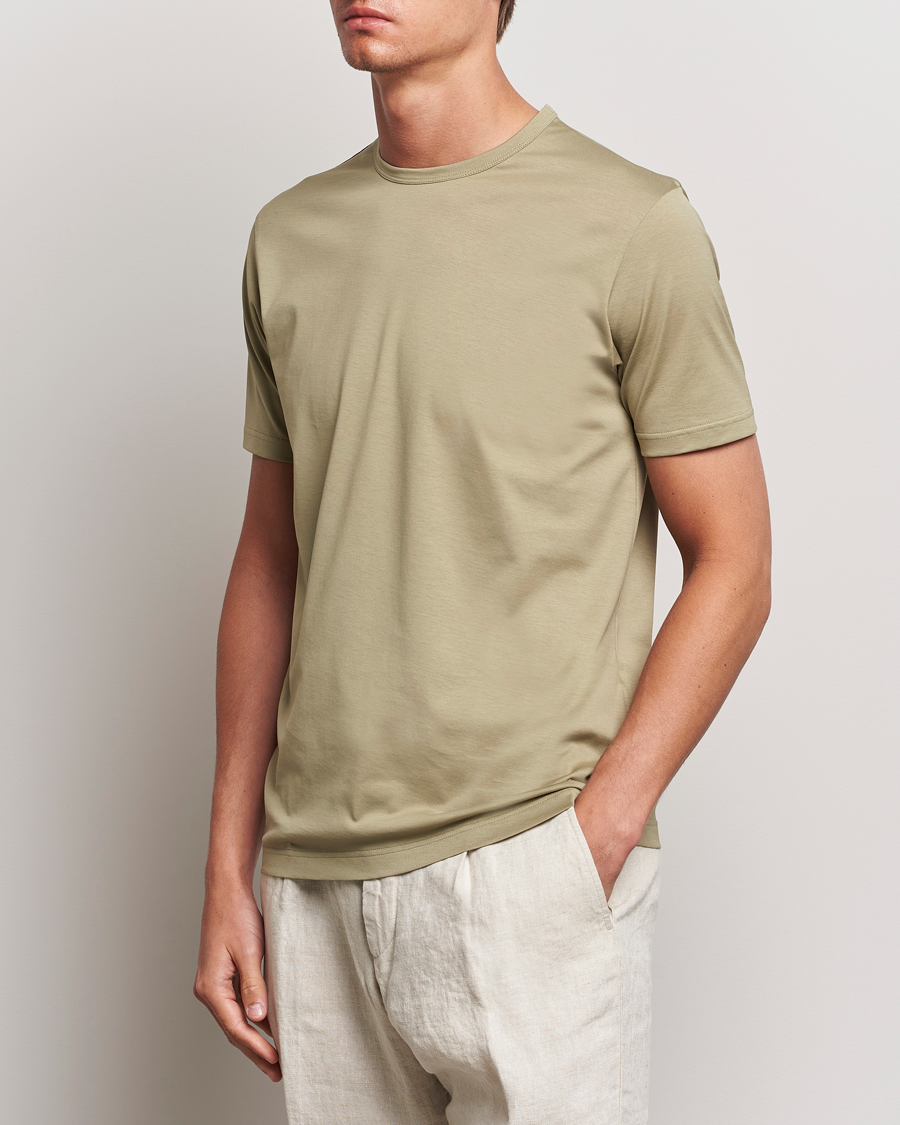 Herre | Kortermede t-shirts | Sunspel | Crew Neck Cotton Tee Pale Khaki