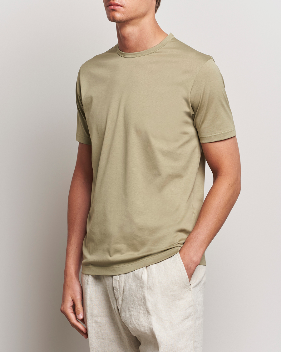 Herre | Klær | Sunspel | Crew Neck Cotton Tee Pale Khaki