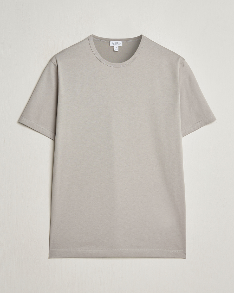 Herre | T-Shirts | Sunspel | Crew Neck Q82 Cotton T-Shirt Mid Grey