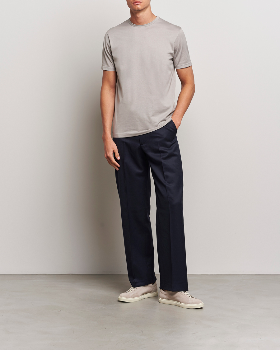 Herre | T-Shirts | Sunspel | Crew Neck Q82 Cotton T-Shirt Mid Grey