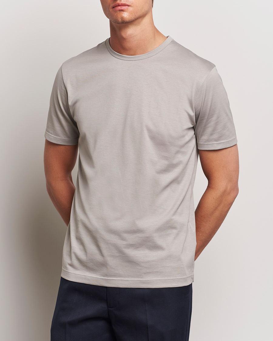 Herre | T-Shirts | Sunspel | Crew Neck Q82 Cotton T-Shirt Mid Grey