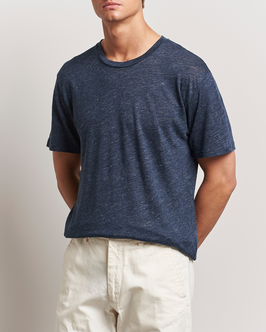 Herre | T-Shirts | Sunspel | Linen T-Shirt Navy Melange