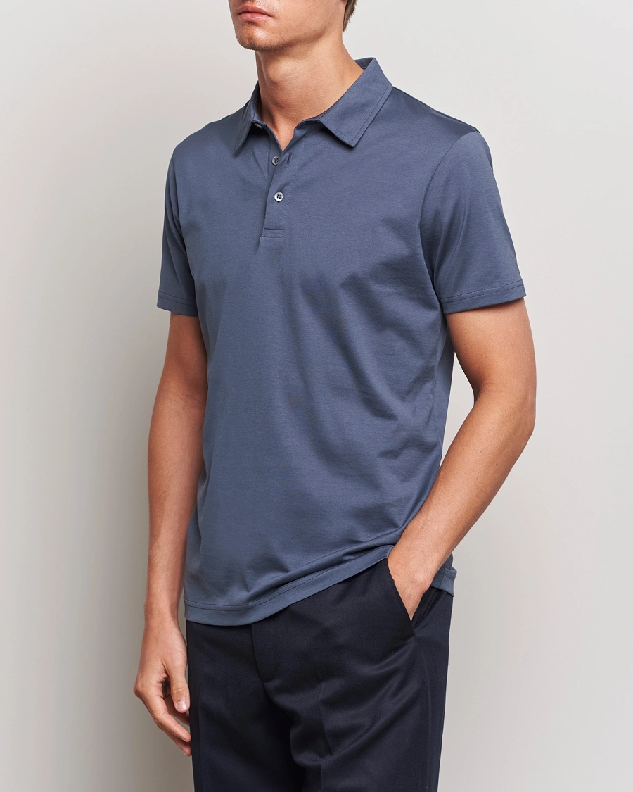 Herre | Nytt i butikken | Sunspel | Cotton Jersey Polo Slate Blue