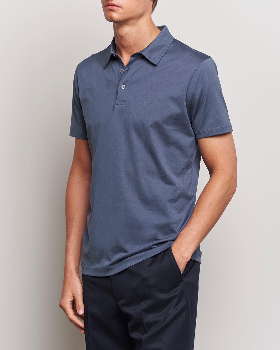 Herre | Best of British | Sunspel | Cotton Jersey Polo Slate Blue