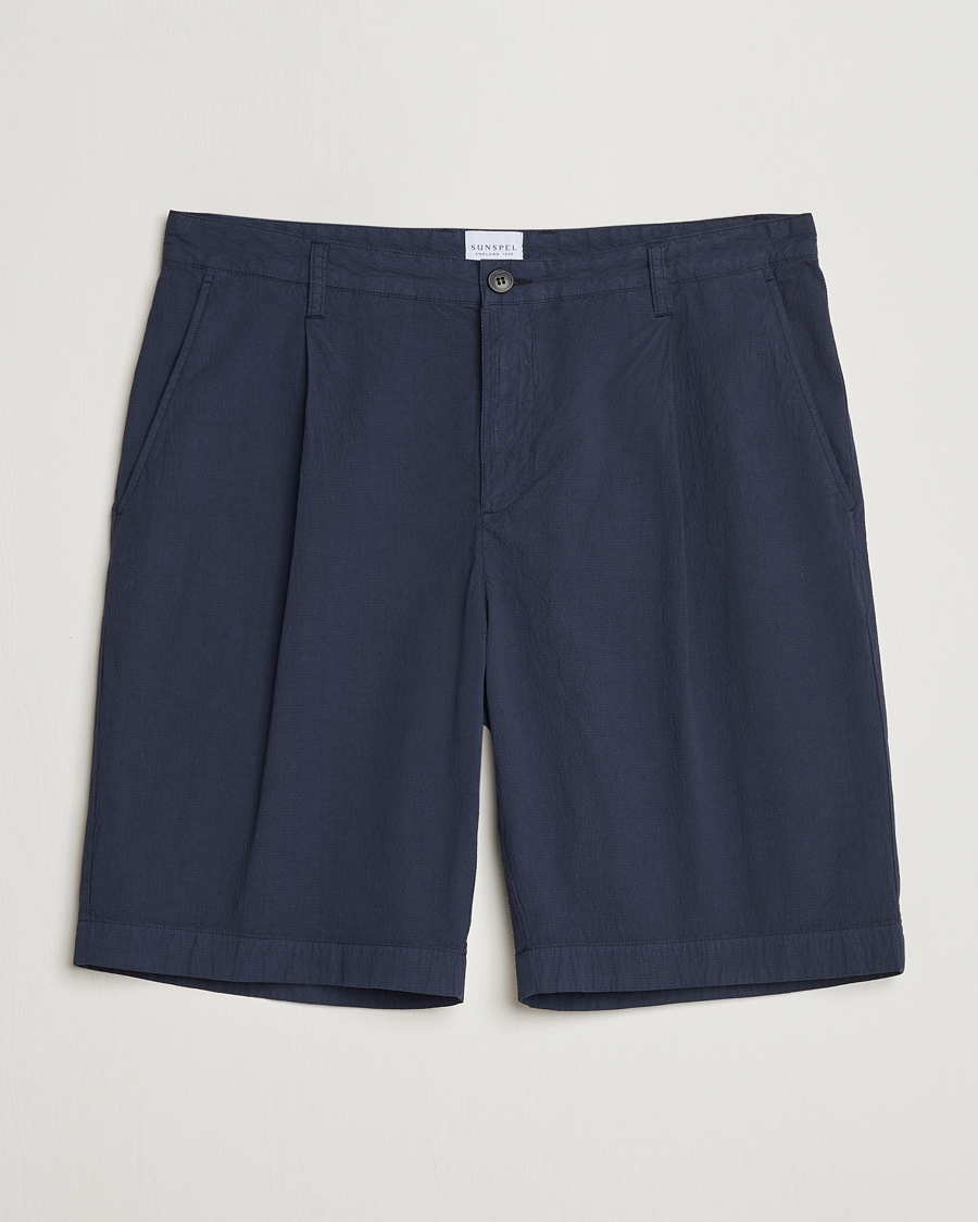 Herre | Shorts | Sunspel | Lightweight Seersucker Shorts Navy