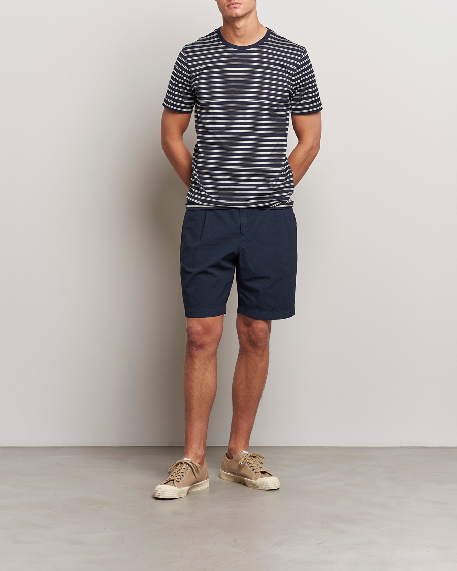 Herre | Shorts | Sunspel | Lightweight Seersucker Shorts Navy