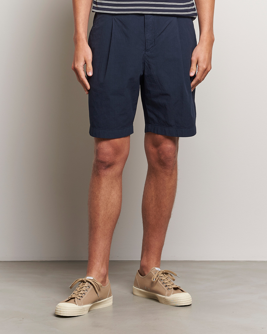 Herre | Shorts | Sunspel | Lightweight Seersucker Shorts Navy