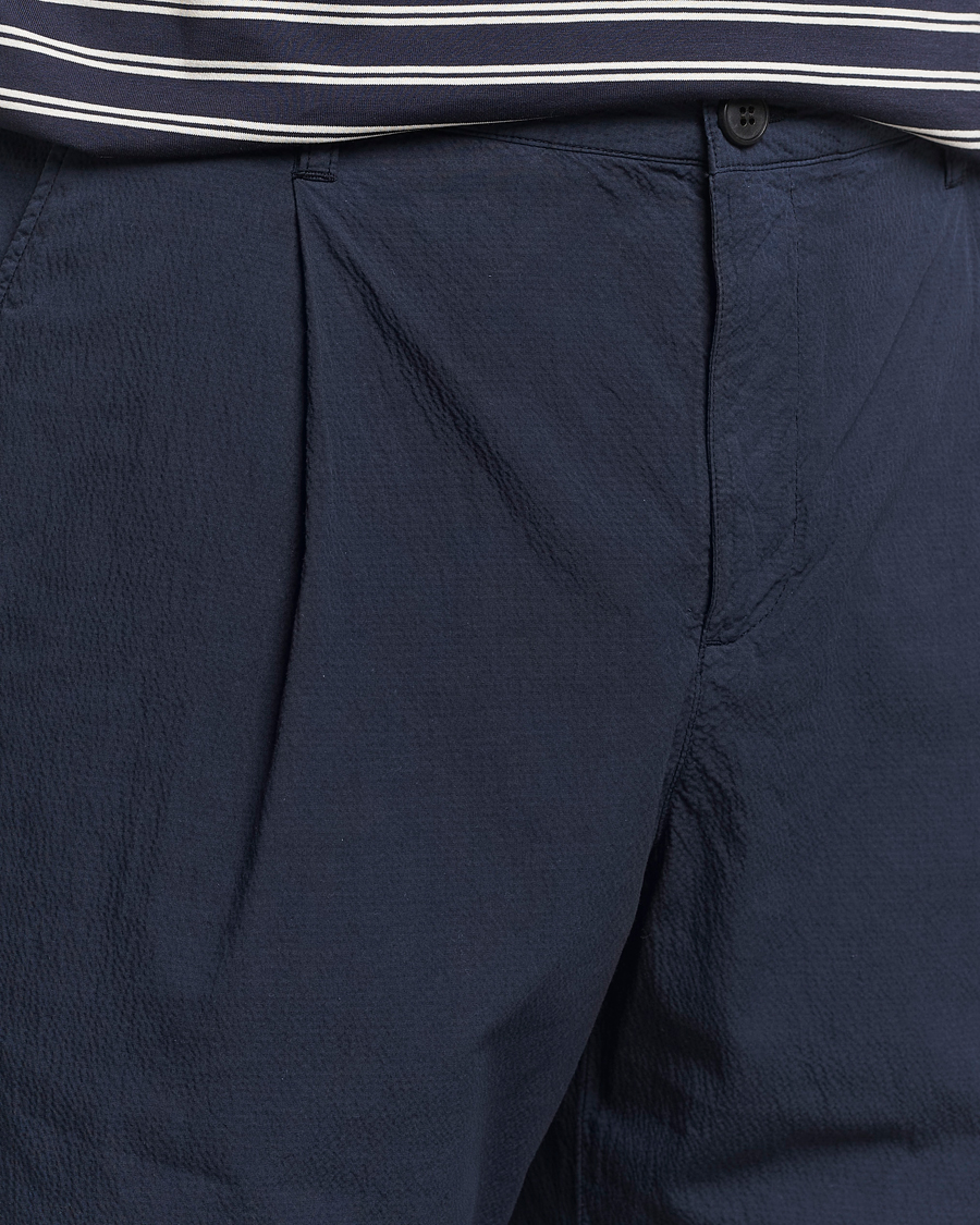 Herre | Shorts | Sunspel | Lightweight Seersucker Shorts Navy
