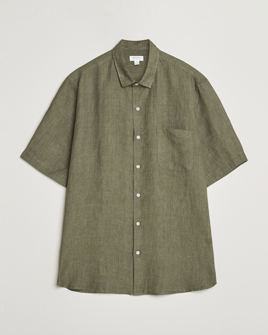 Herre | Skjorter | Sunspel | Short Sleeved Linen Shirt Khaki