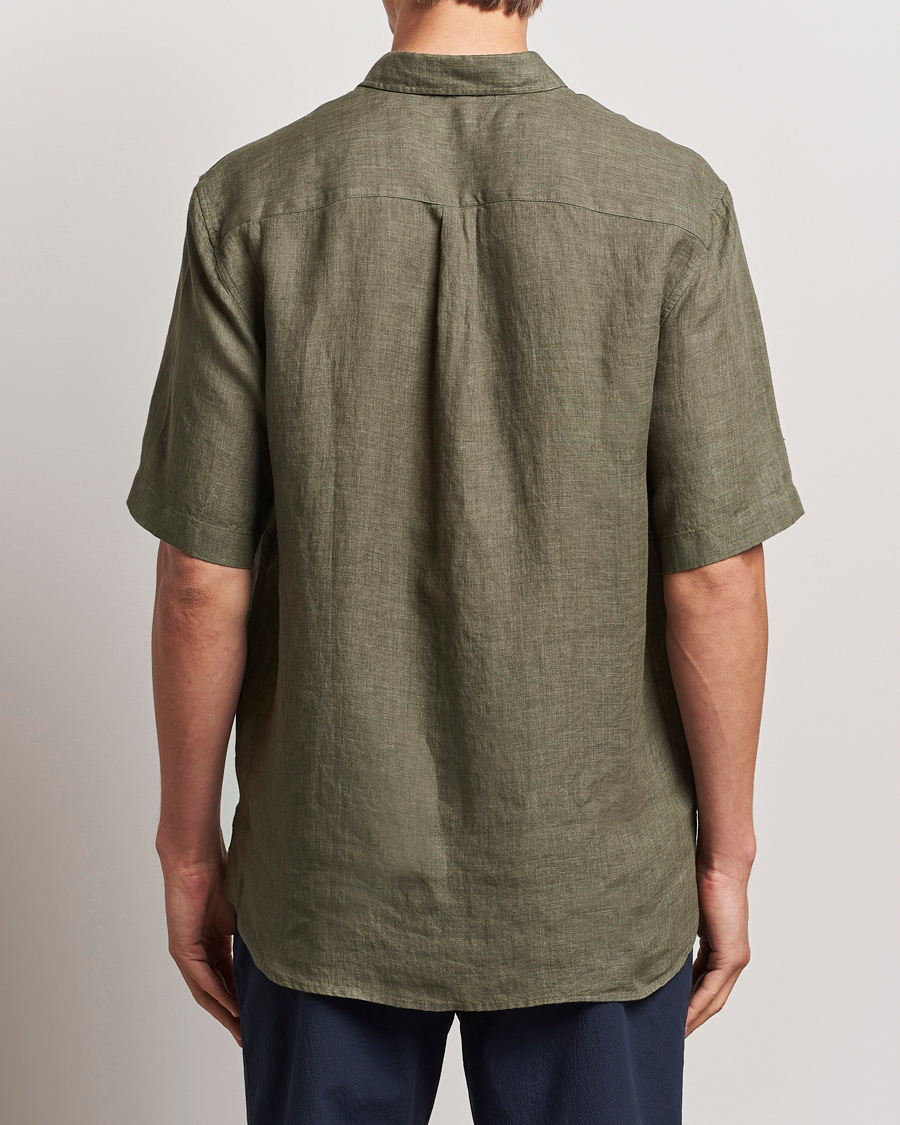 Herre | Skjorter | Sunspel | Short Sleeved Linen Shirt Khaki