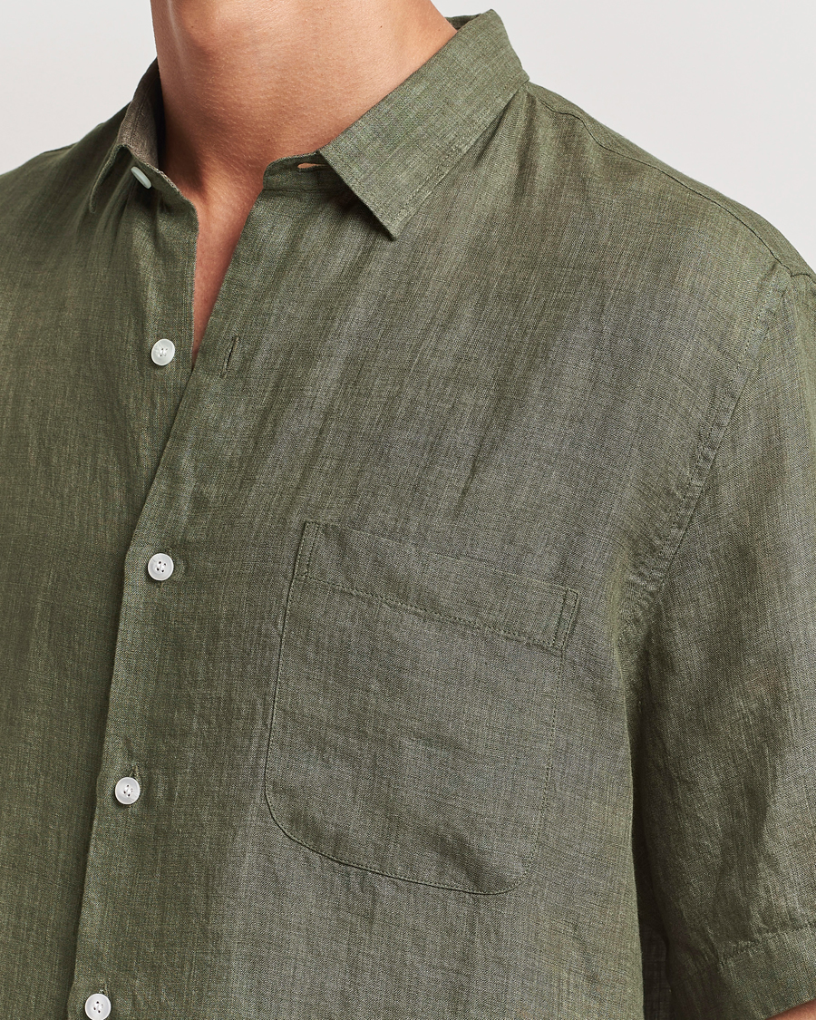 Herre | Skjorter | Sunspel | Short Sleeved Linen Shirt Khaki