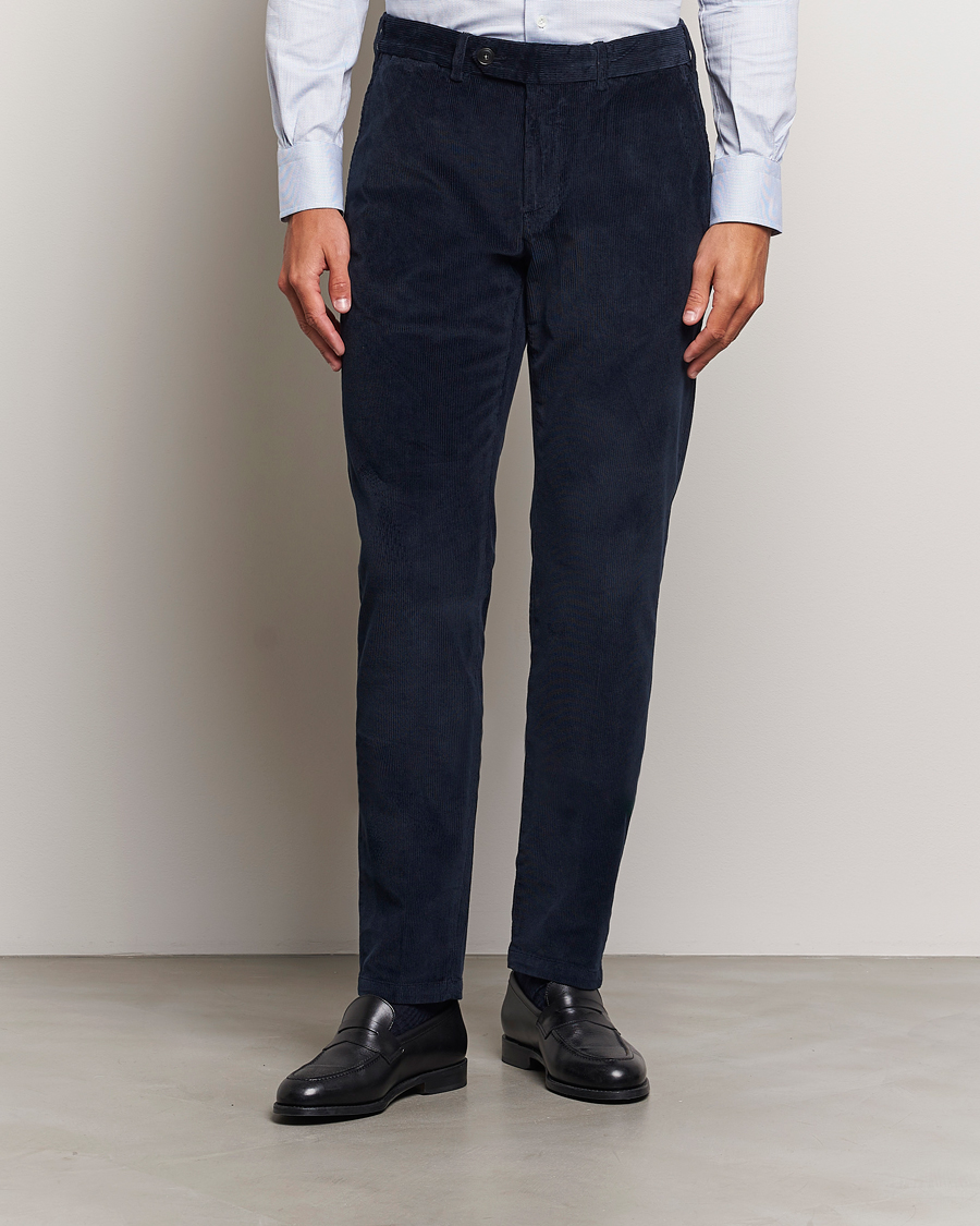 Herre | Bukser | Canali | Slim Fit Corduroy Trousers Navy