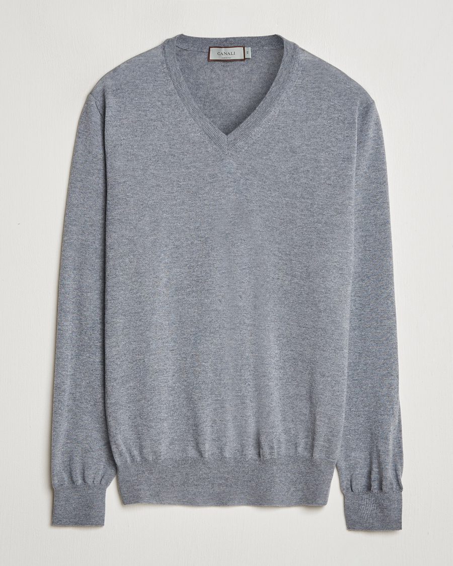 Herre | Gensere | Canali | Merino Wool V-Neck Light Grey