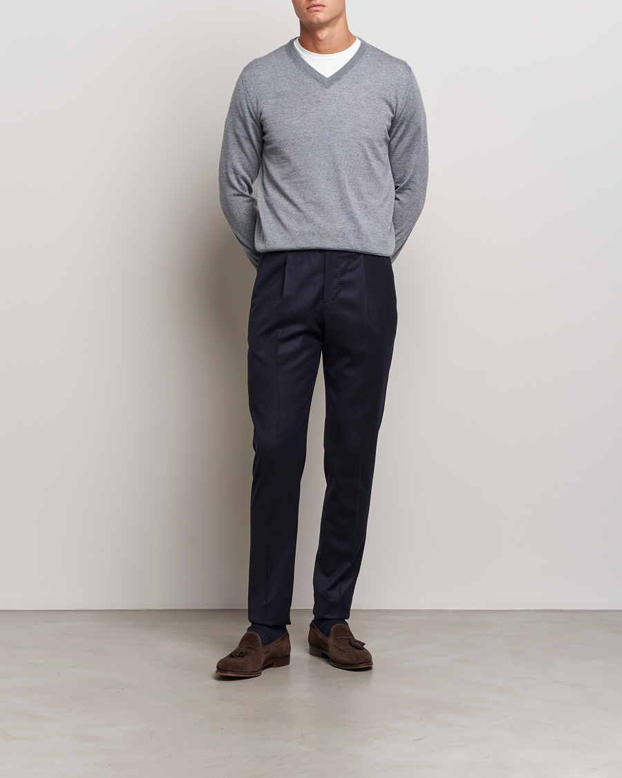 Herre | Gensere | Canali | Merino Wool V-Neck Light Grey