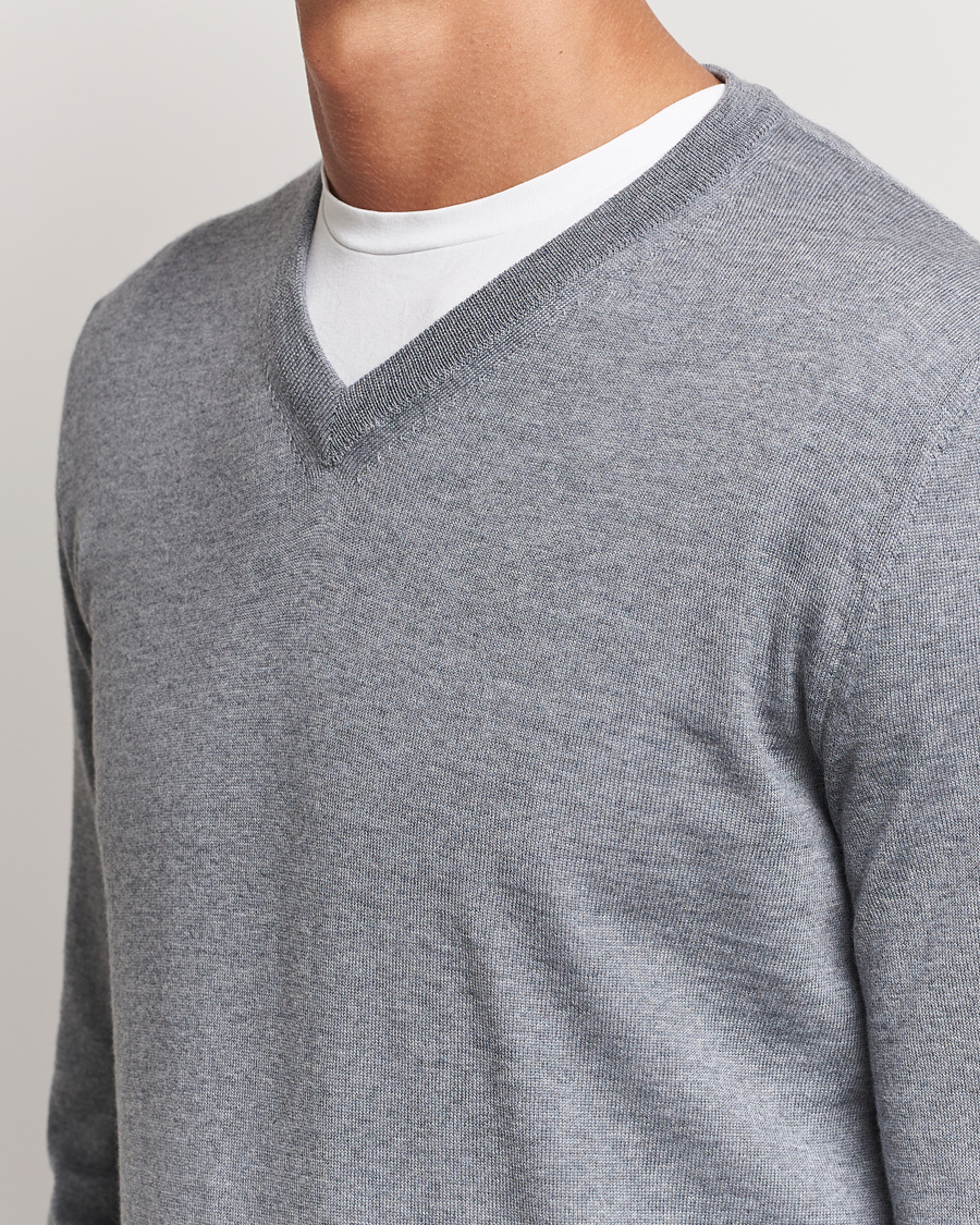 Herre | Gensere | Canali | Merino Wool V-Neck Light Grey