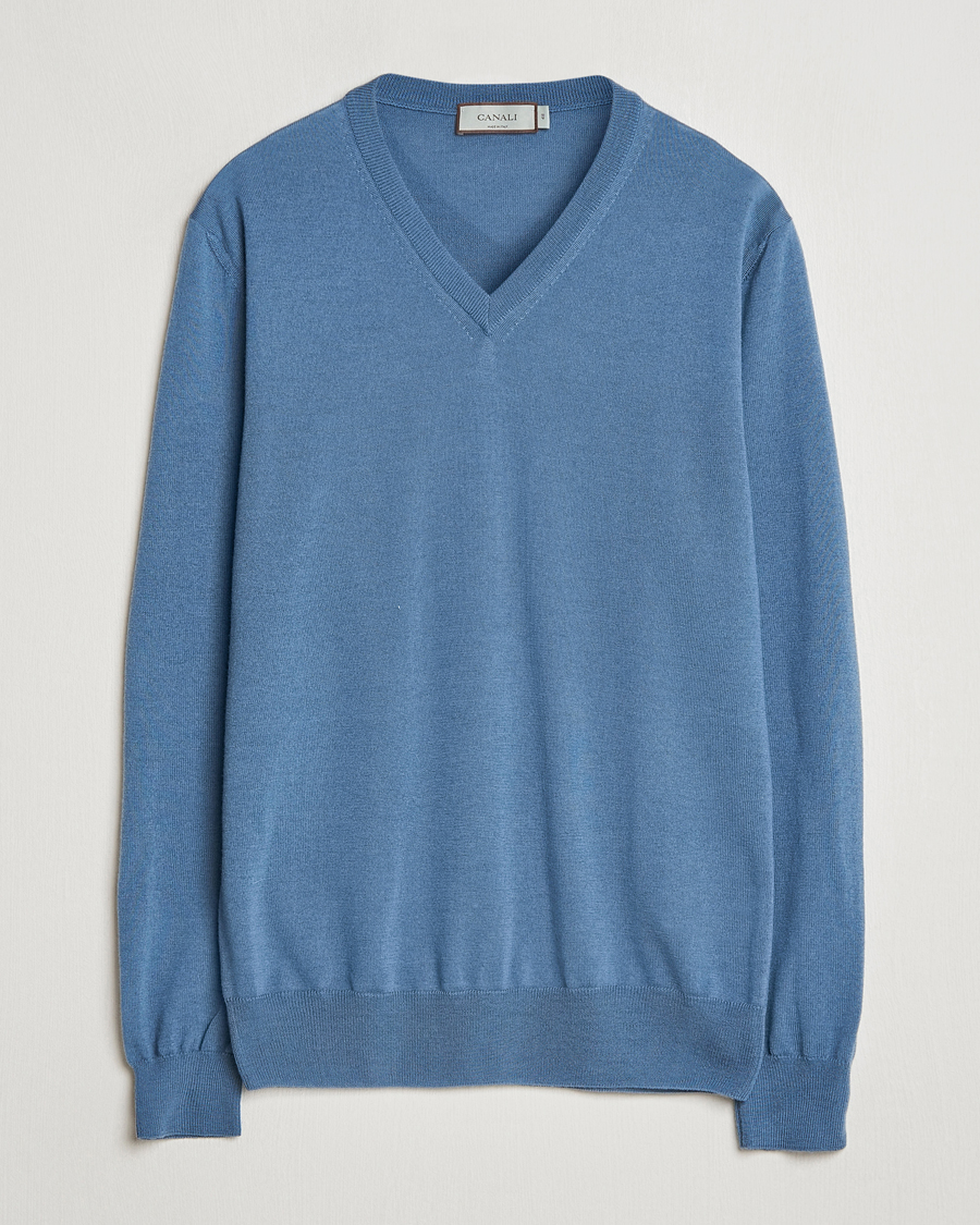 Herre | Gensere | Canali | Merino Wool V-Neck Light Blue