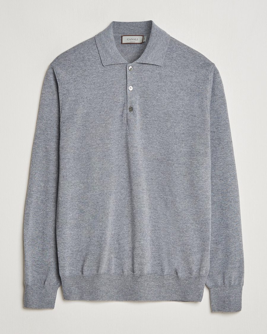 Herre | Gensere | Canali | Merino Wool Knitted Polo Light Grey