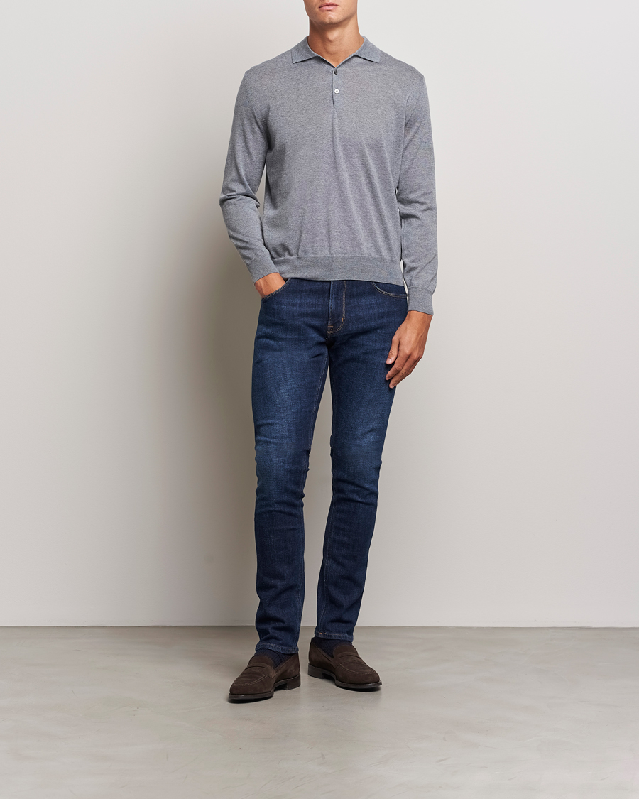 Herre | Gensere | Canali | Merino Wool Knitted Polo Light Grey