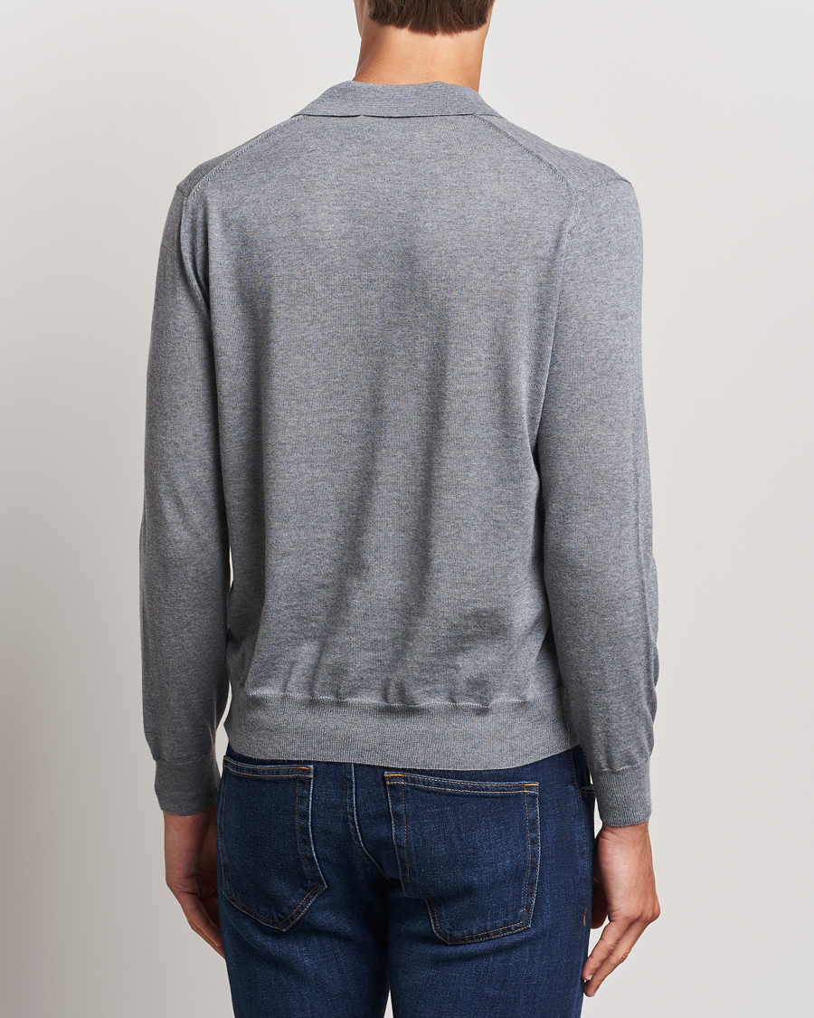Herre | Gensere | Canali | Merino Wool Knitted Polo Light Grey
