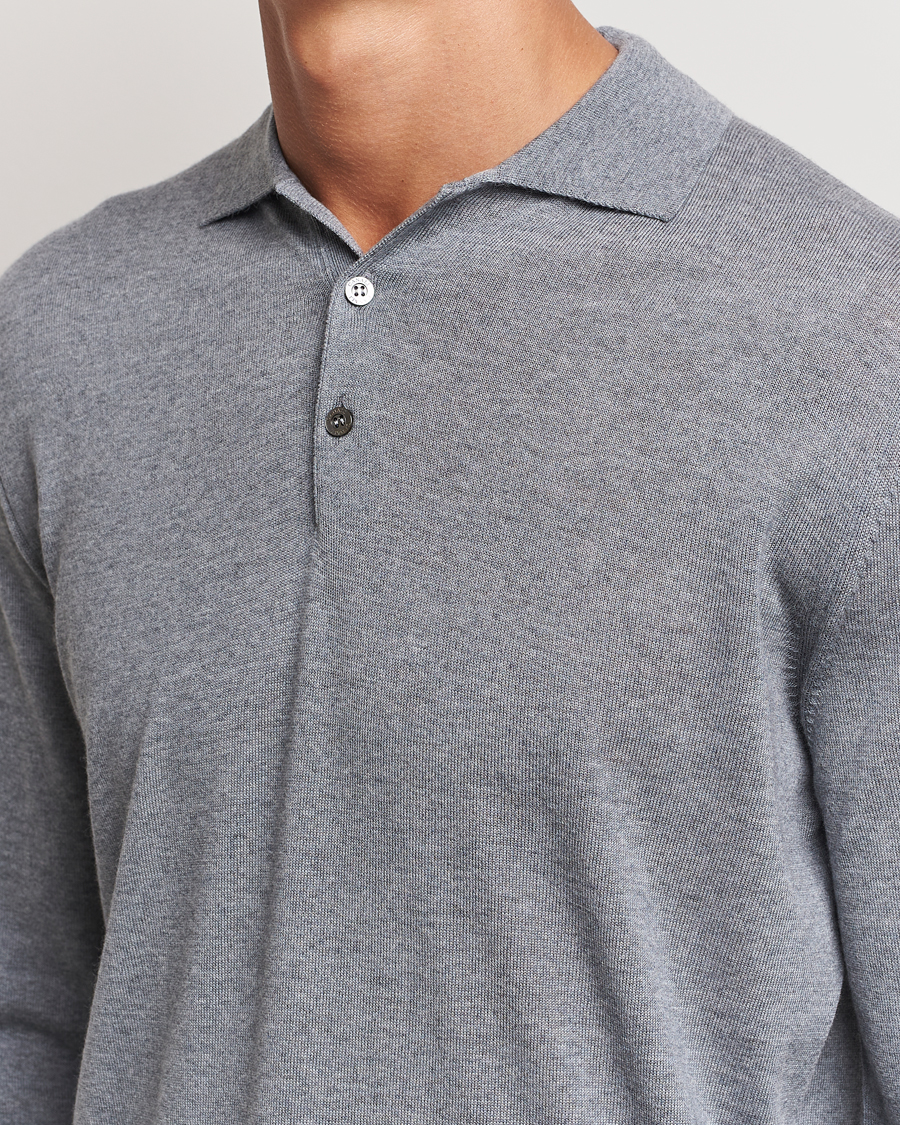 Herre | Gensere | Canali | Merino Wool Knitted Polo Light Grey