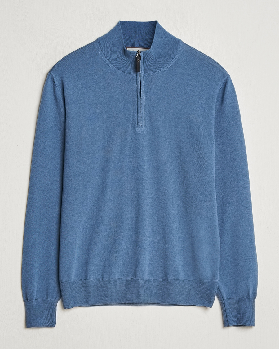 Herre | Gensere | Canali | Merino Wool Half Zip Light Blue