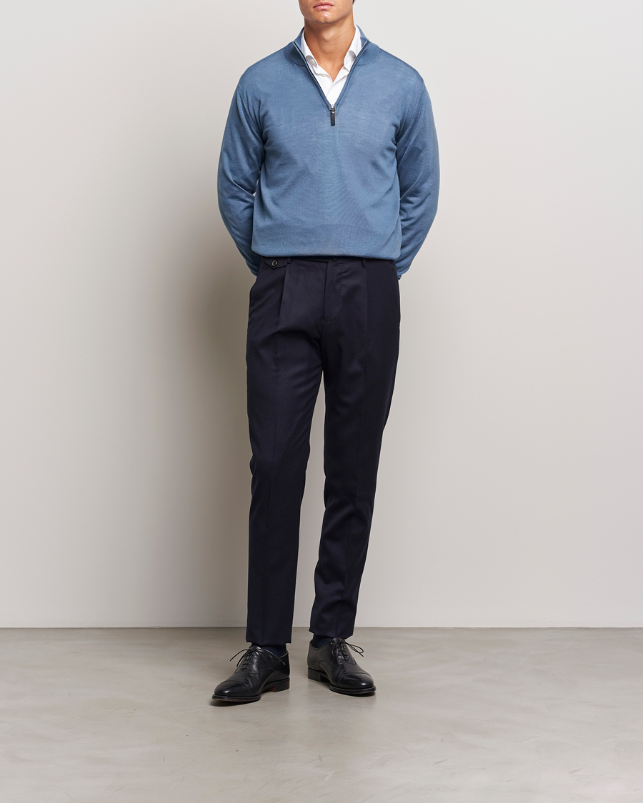 Herre | Gensere | Canali | Merino Wool Half Zip Light Blue
