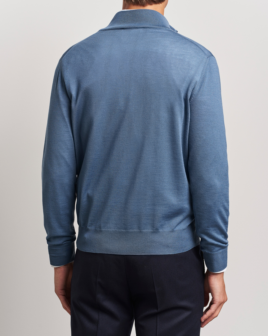 Herre | Gensere | Canali | Merino Wool Half Zip Light Blue