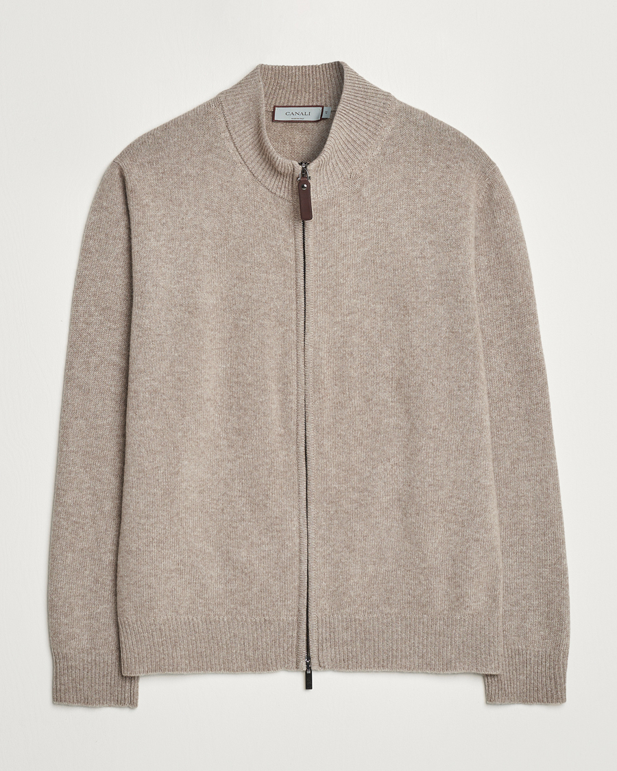 Herre | Gensere | Canali | Wool/Cashmere Full Zip Sweater Beige