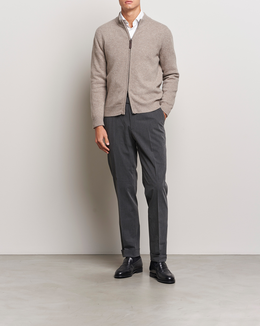 Herre | Gensere | Canali | Wool/Cashmere Full Zip Sweater Beige