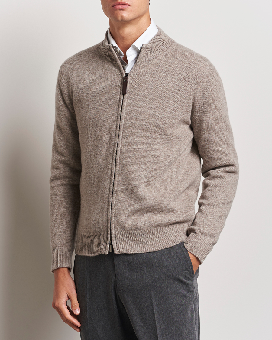 Herre | Gensere | Canali | Wool/Cashmere Full Zip Sweater Beige