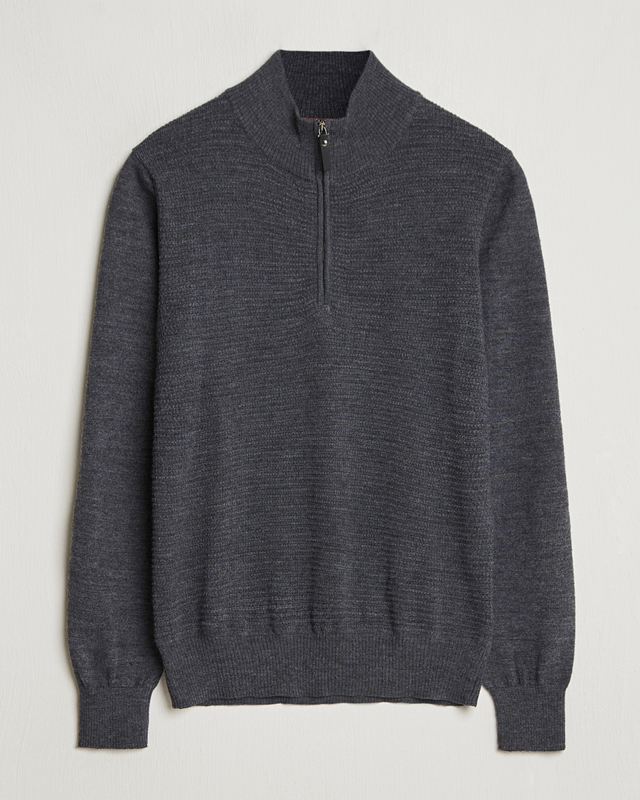 Herre | Gensere | Canali | Textured Knit Half Zip Charcoal