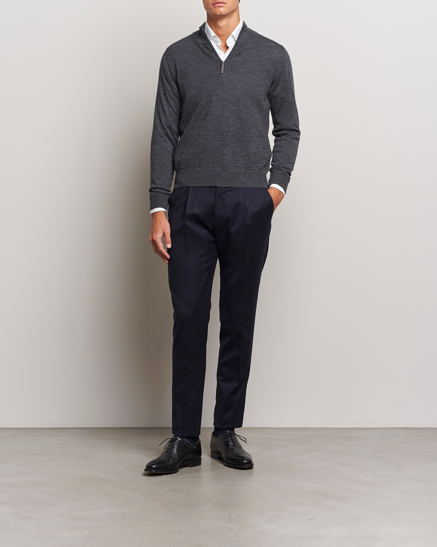 Herre | Gensere | Canali | Textured Knit Half Zip Charcoal