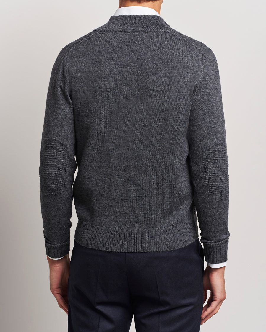 Herre | Gensere | Canali | Textured Knit Half Zip Charcoal