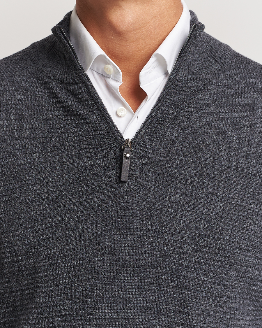 Herre | Gensere | Canali | Textured Knit Half Zip Charcoal
