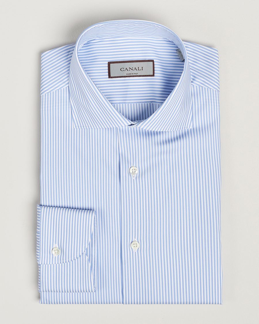 Herre | Skjorter | Canali | Slim Fit Cotton/Stretch Shirt Light Blue Stripe