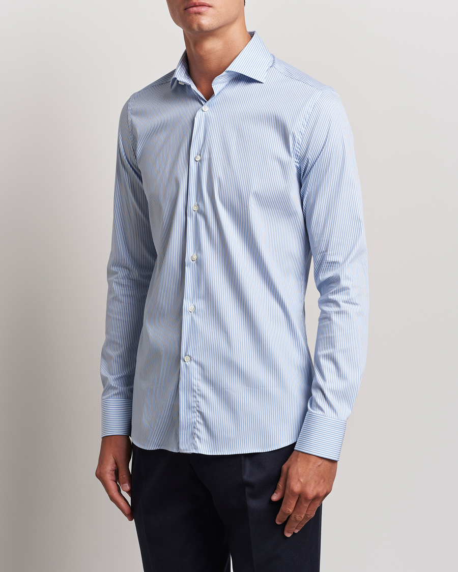 Herre | Skjorter | Canali | Slim Fit Cotton/Stretch Shirt Light Blue Stripe