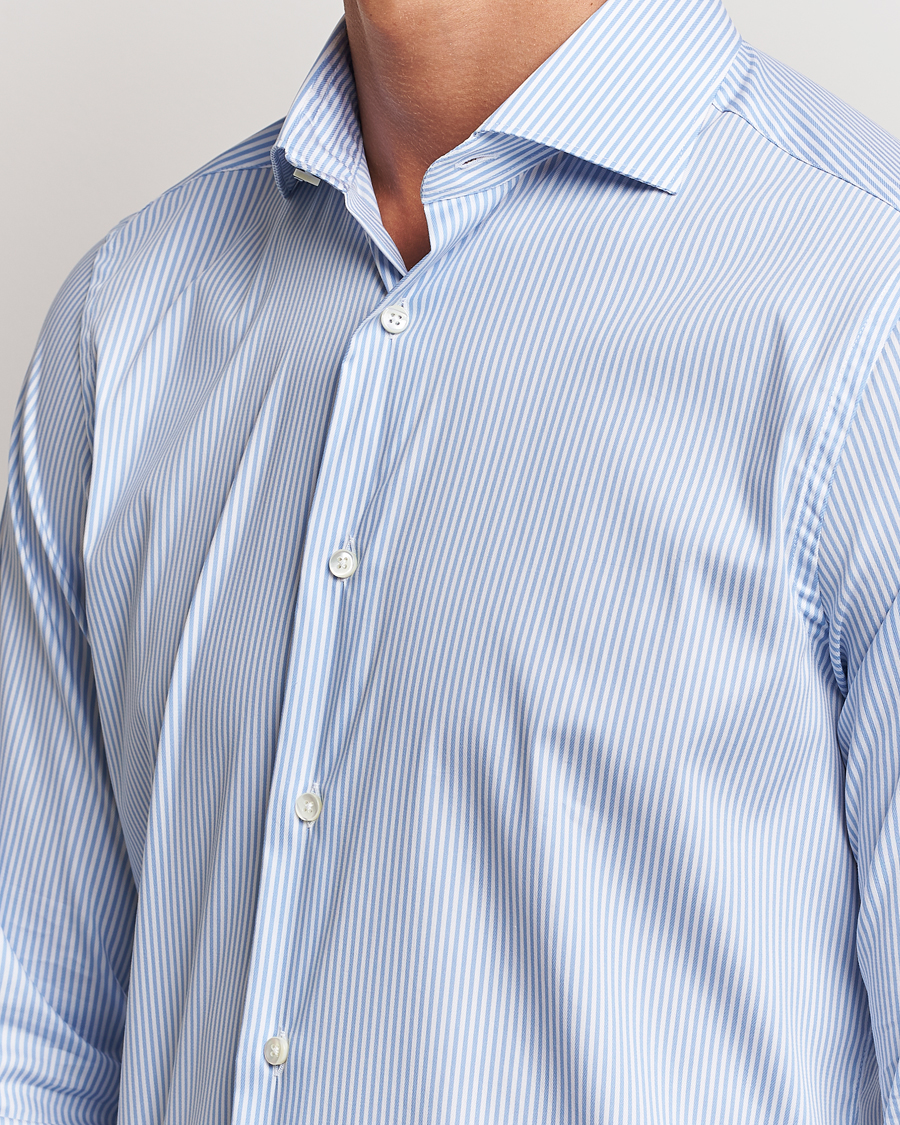 Herre | Skjorter | Canali | Slim Fit Cotton/Stretch Shirt Light Blue Stripe