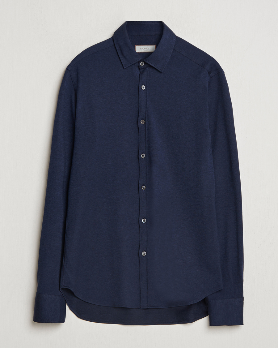 Herre | Skjorter | Canali | Slim Fit Stretch Piquet Shirt Navy